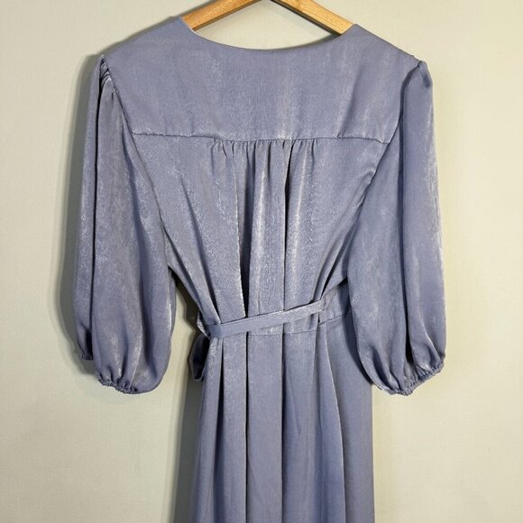 Flounce London Maternity Satin Puff Sleeve Wrap Maxi Dress Women's 12 Purple NWT - Picture 13 of 16